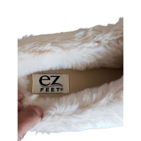 EZ Feet Cable Knit Faux Fur Lined Slippers Beige Size 7/8 - Picture 8 of 10